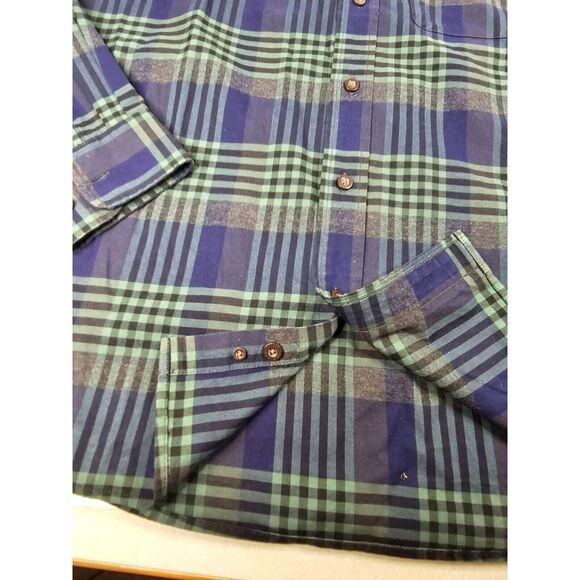 Men's Orvis Big Bear Blue Green Plaid Flannel Long Sleeve Button Up Size M - Picture 4 of 11